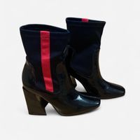 Black Ankle Boots with Red Stripe
