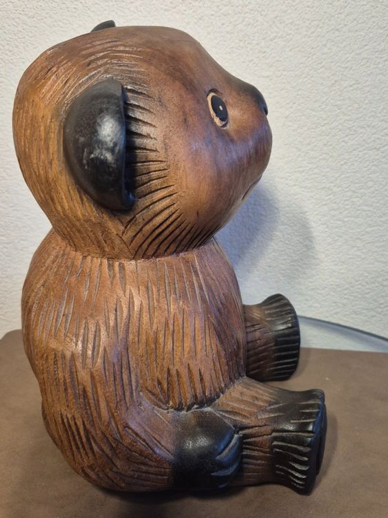 Ancien Ours En Bois Sculpté à Roulettes - Jouet En Bois - Fabrication Française