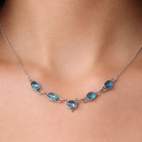 Blautopas Collier Kette Silber 925 Sterlingsilber Halskette