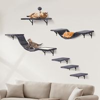 Katzen kletterwand Set,6 Teiliges Holz Katzenmöbel,Rauchgrau