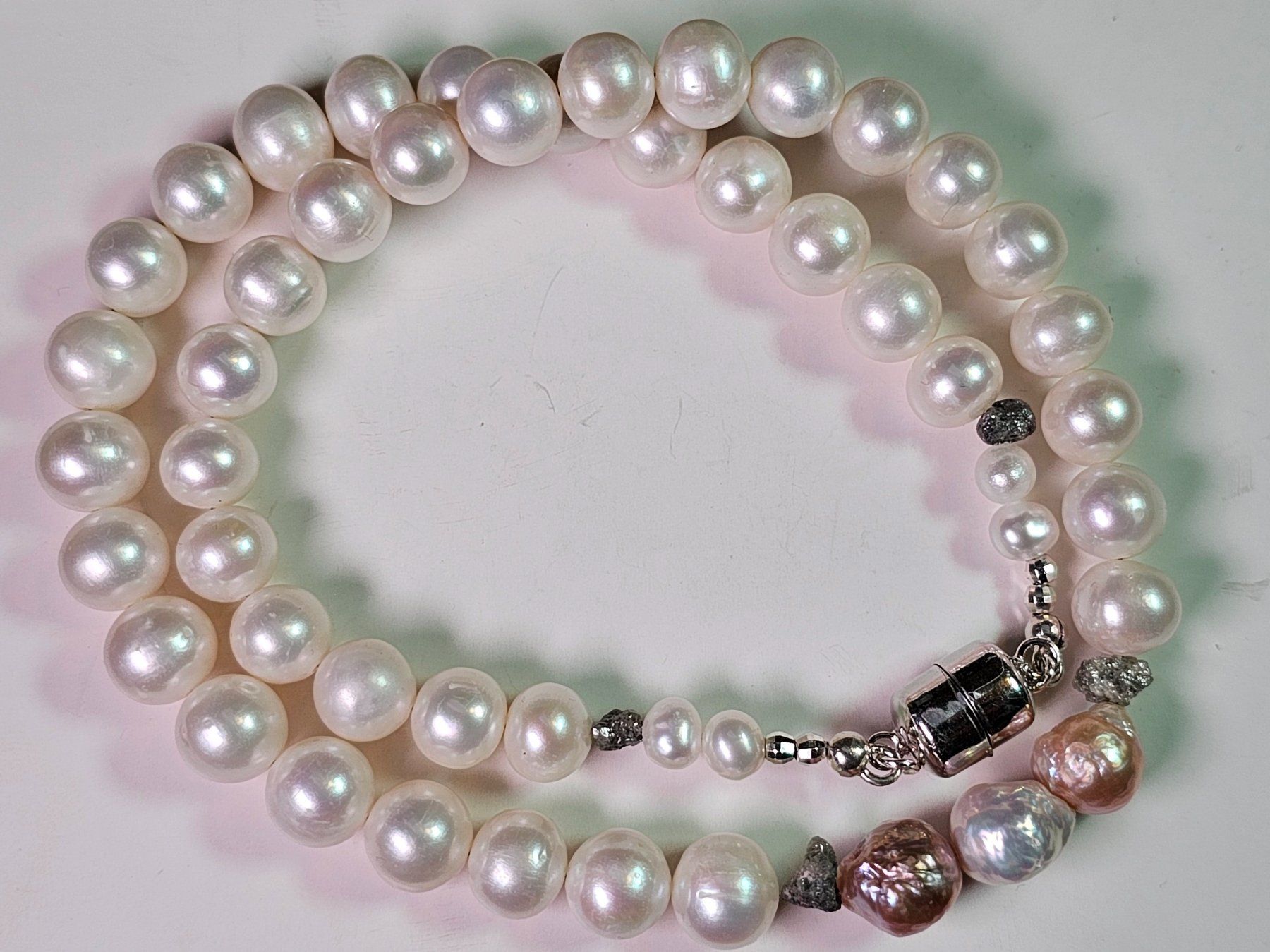 Catenine: Rohdiamanten Perlenkette Kette Perlen Edison 925 echt Silber – Nuovo (secondo la descrizione) da Riedt b. Erlen venduto da Gottestraene 7