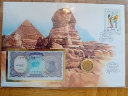 Banknotenbrief mit Münze Aegipten