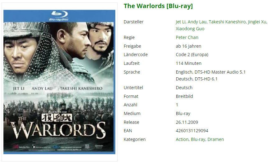 Tutti i DVDs: The Warlords (Blu-ray) – Usato da Emmetten venduto da SVollenweider