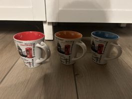 3 London Tassen Keramik Set mehrfarbig guter Zustand