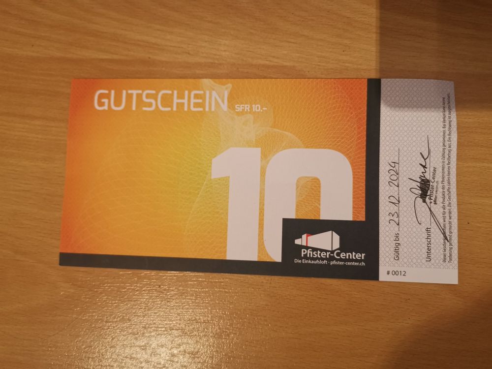 Gutschein 10. Franken / PfisterCenter Kaufen auf Ricardo