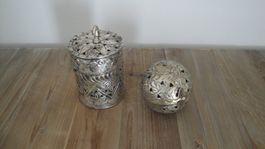 Set orientalisch Potpourri Kugel und Dose Silber