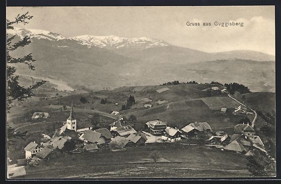 Cartoline postali: AK Guggisberg, Panorama mit Kirche, 1911 – Usato da Berlin venduto da bartko-reher