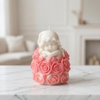 Deko Kerze Engel mit Rosen Weiss/Rosa Handgemacht Neu