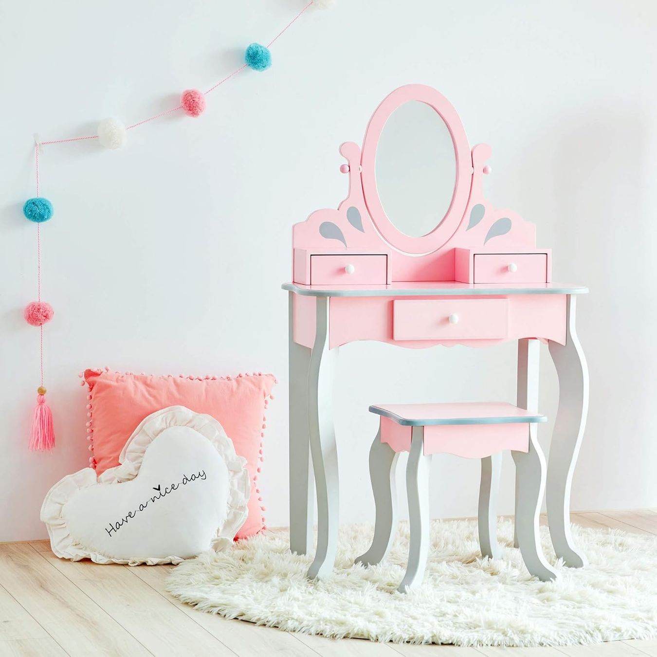 Tavoli da trucco: Kinder Schminktisch mit Spiegel & Hocker rosa – Nuovo e nell'imballaggio originale da Dietikon venduto da Abverkauf10 1