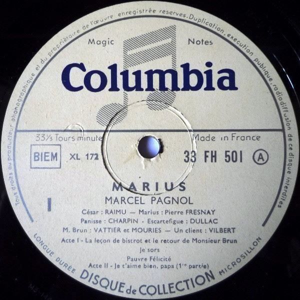 Dischi in vinile: Marius de Marcel Pagnol Vinyle 10" LP33t – Usato da Genève venduto da Cockattoo 2