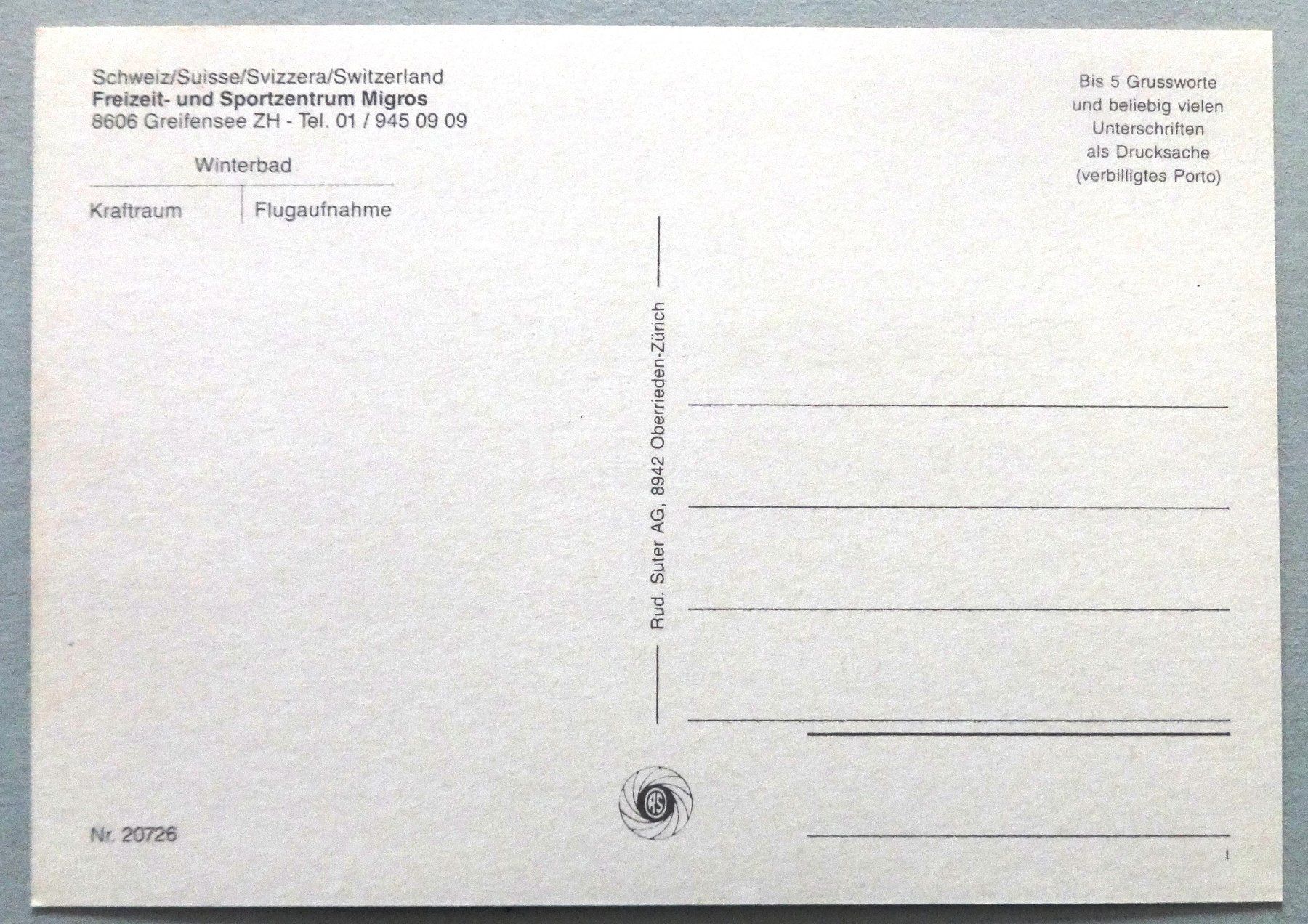 Cartoline postali: Freizeit- und Sportzentrum Migros, Greifensee – Usato da Fétigny venduto da Billy2miny 1