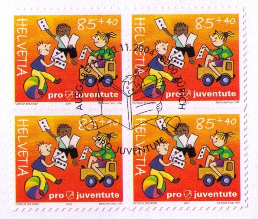 Tutti i francobolli: 2004_J373-76_PRO JUVENTUTE_FDC Vb-Marken ZUSAMMENHÄNG.+HELL! – Usato da Marthalen venduto da Ch_quality 5