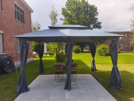 Gartenlaube Pavillon 3x4m neuwertig dunkelgrau 4 Seitenteile