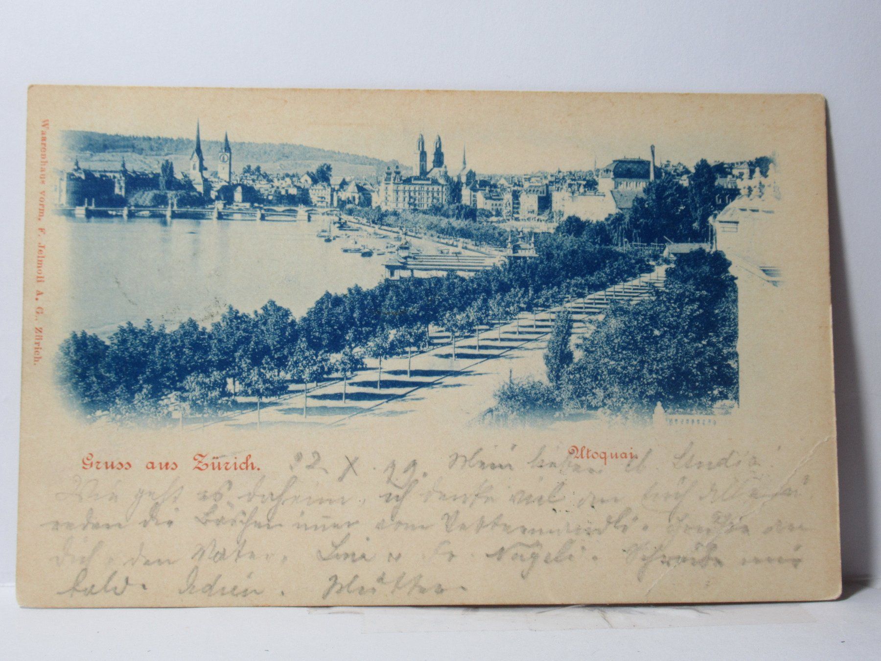 Cartoline postali: Zürich ,  Utoquai  , Kirche 1899 – Usato da Grenchen venduto da Bluemchen1900 1