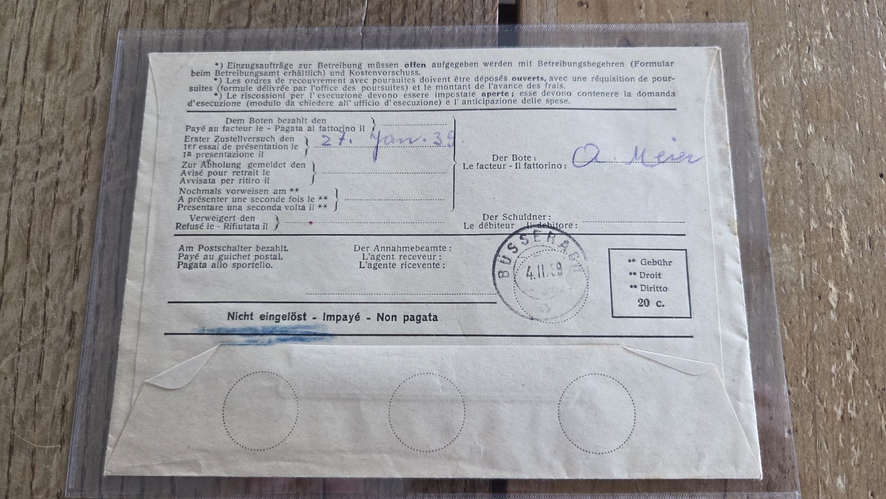 Tutti i francobolli: 1939 Einzugsautrag Pro Juventute Frankatur – Usato da Arni AG venduto da Moth68 1