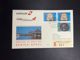 Swissair Erstflugbrief Zürich-Seoul 1986