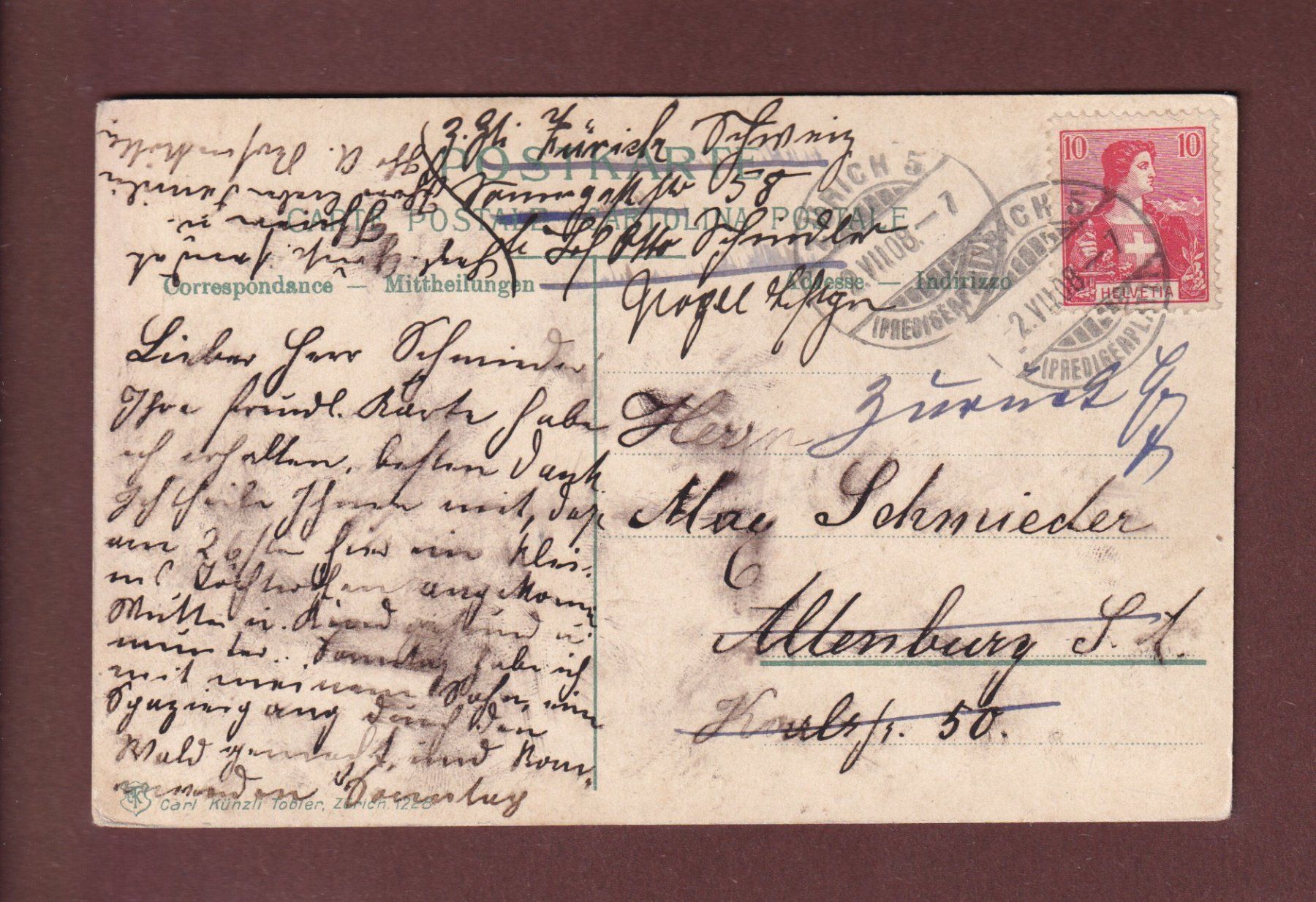 Ansichtskarten: UETLIBERG - 1908 – Gebraucht aus Pully von nicecards-shop 1