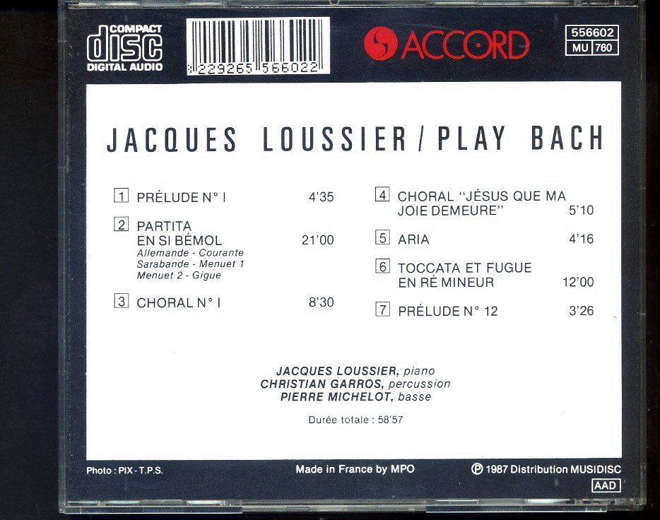 CDs: Play Bach - Jacques Loussier – Gebraucht aus Delémont von MaxPlan 1