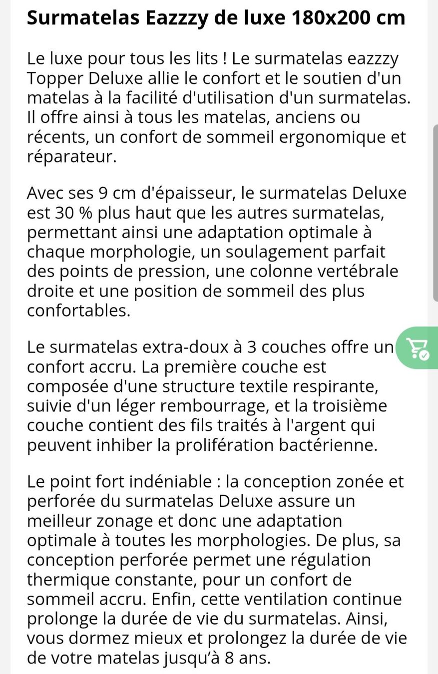 Materassi: Surmatelas Eazzzy deluxe 180x200 – Nuovo (secondo la descrizione) da Sierre venduto da epiney11 2