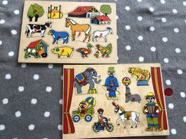 Holzpuzzle Set, Bauernhof & Zirkus