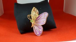 Brosche Schmetterling Goldfarben mit Perlen und Stein