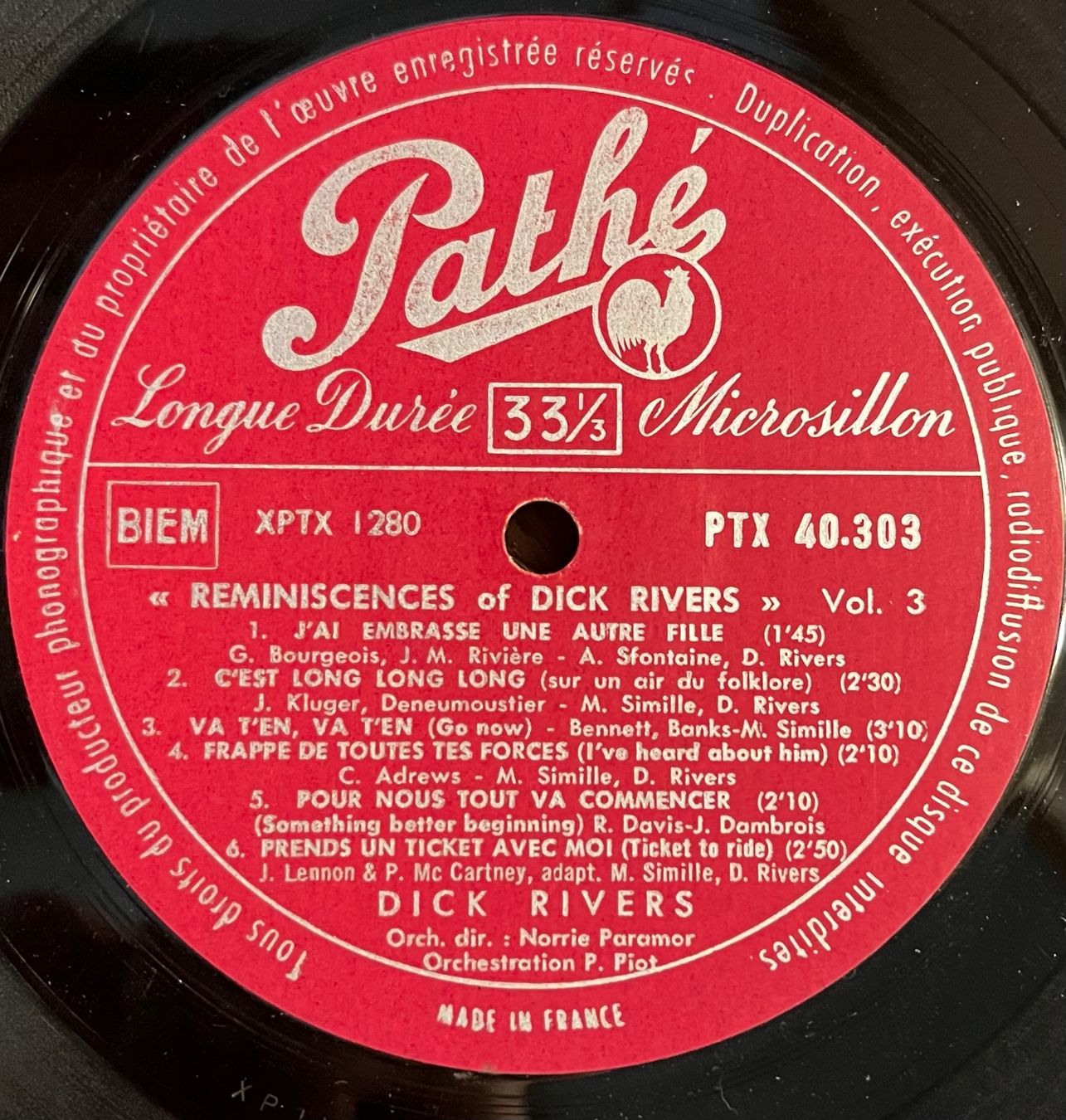 Vinyles: DICK RIVERS - Vol. 3 - 33 Tours – D'occasion à Bussigny par vinyl-pas-cher 2