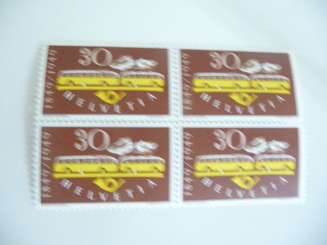 Alle Briefmarken: 1949 Viererblock  100 Jahre Eidgenössische Post / postfrisch – Neu (gemäss Beschreibung) aus Kloten von zimboida 3