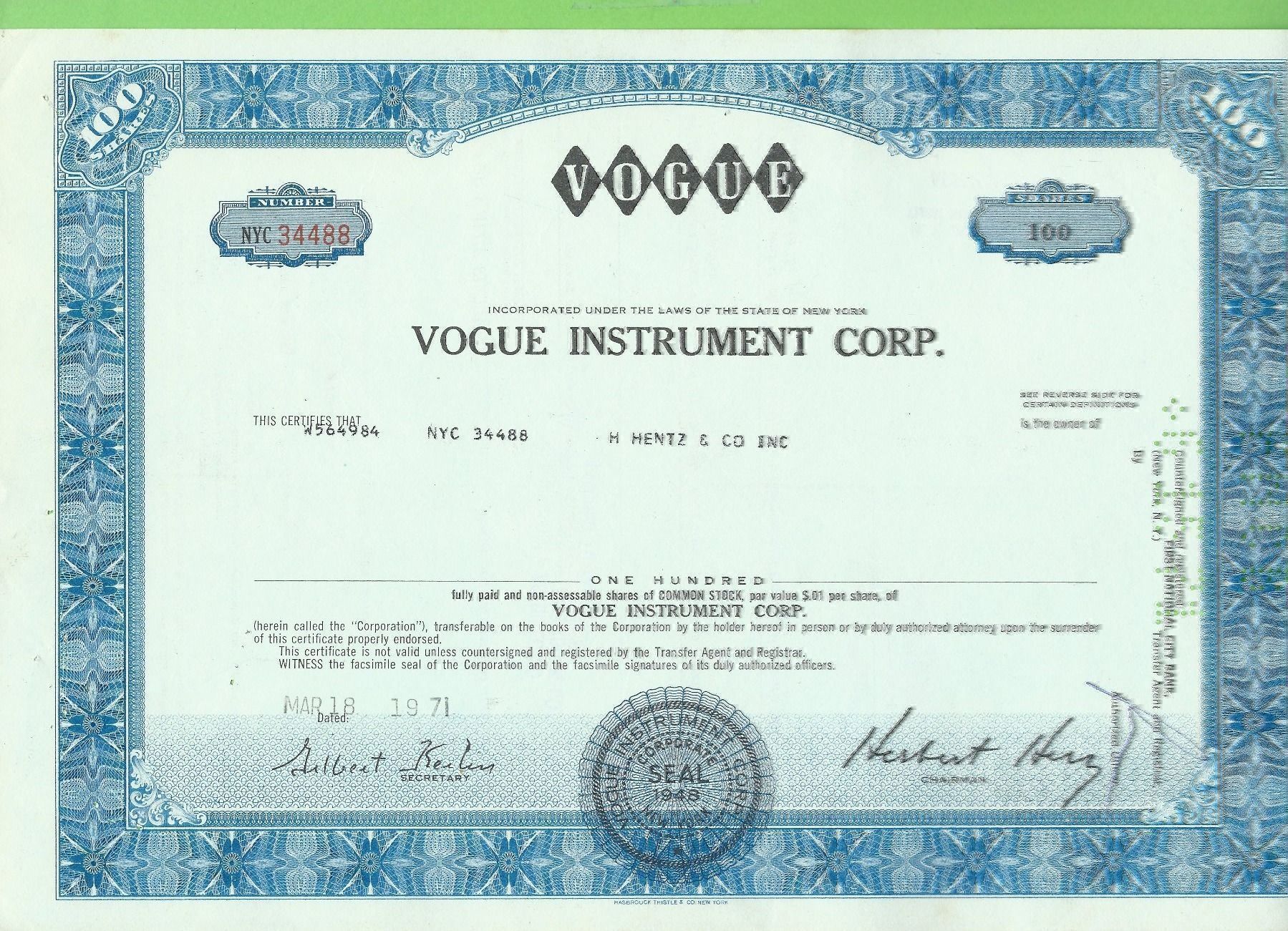 Tutti le monete: Vogue Instrument Corp. 1971 – Usato da Zürich venduto da t24_de
