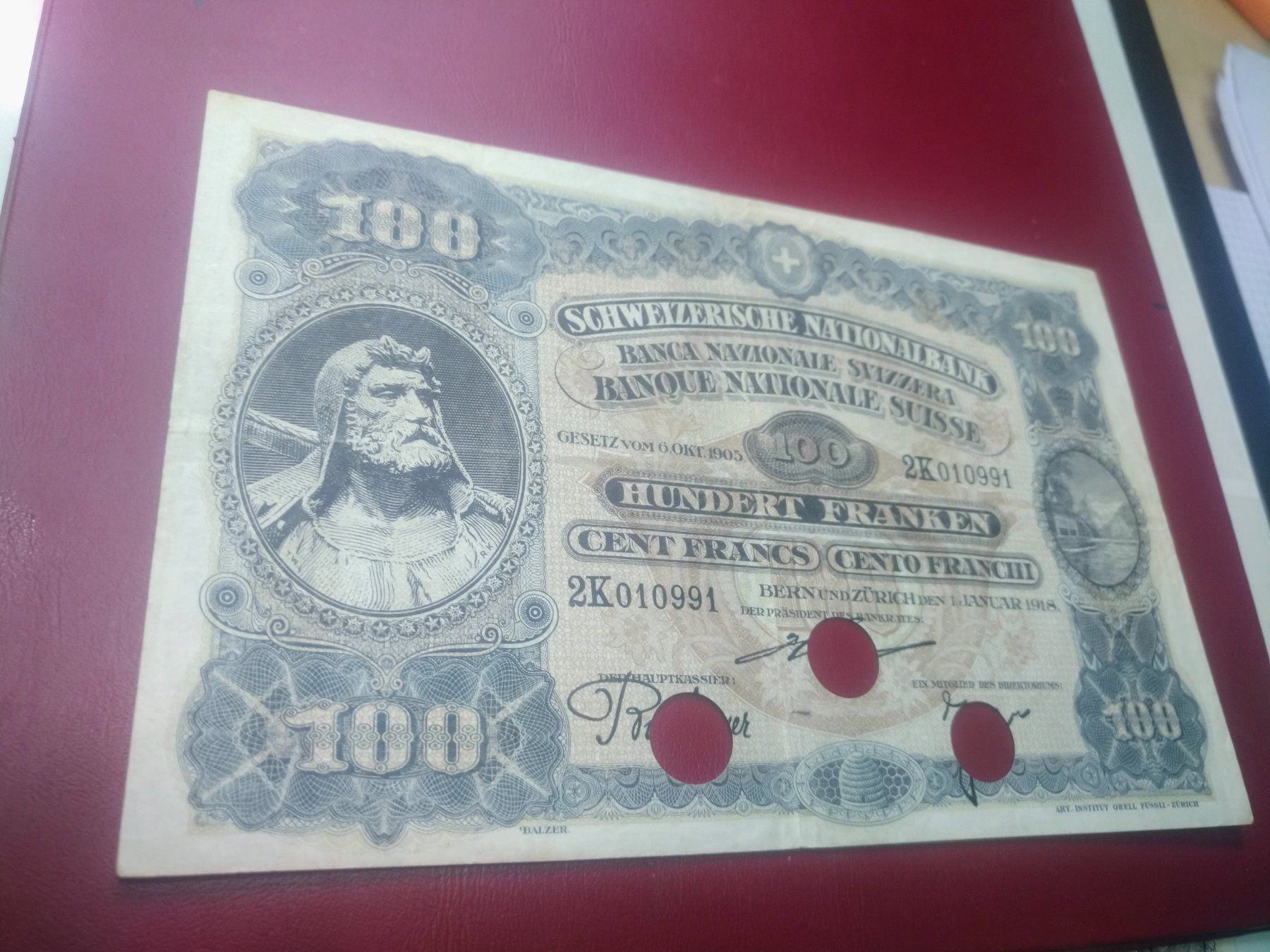 Banknoten: 100 fr 1918 firma JO – Gebraucht aus Cevio von lulina