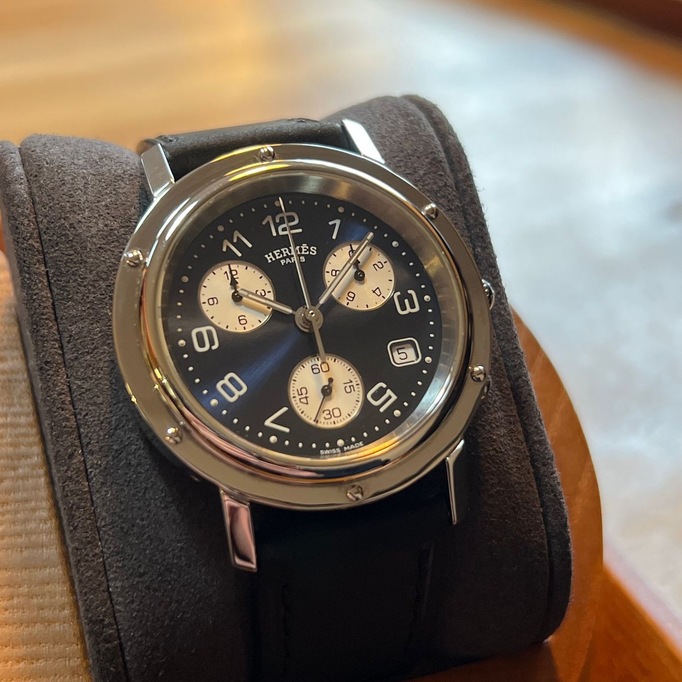 Hermès Orologi: Hermès Clipper Quartz Chronograph CL1.910 – Usato da Carouge GE venduto da Watchaser 1