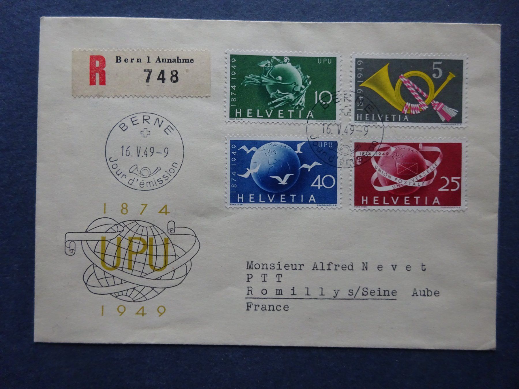 Alle Briefmarken: 1949  Z-Nr. 294 - 296 FDC BERNE – Gebraucht aus Appenzell-Steinegg von adi1975 2