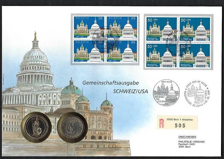 Tutti i francobolli: Lettre Suisse / USA  – Usato da Ecublens venduto da achille1954
