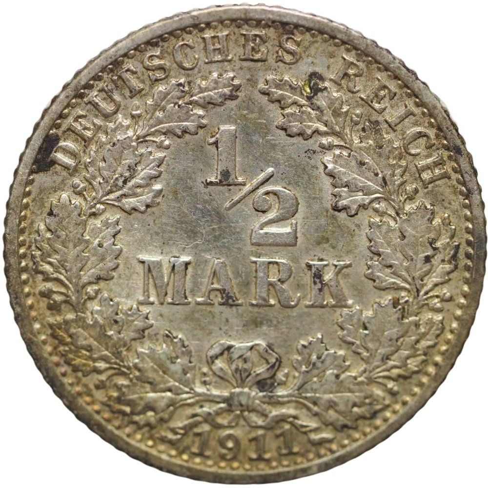 Tutti le monete: Deutschen Reich  1/2 Silber Mark 1911 G – Usato da Liestal venduto da fibonaccis