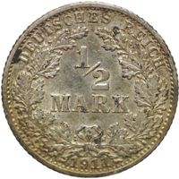 Deutschen Reich  1/2 Silber Mark 1911 G