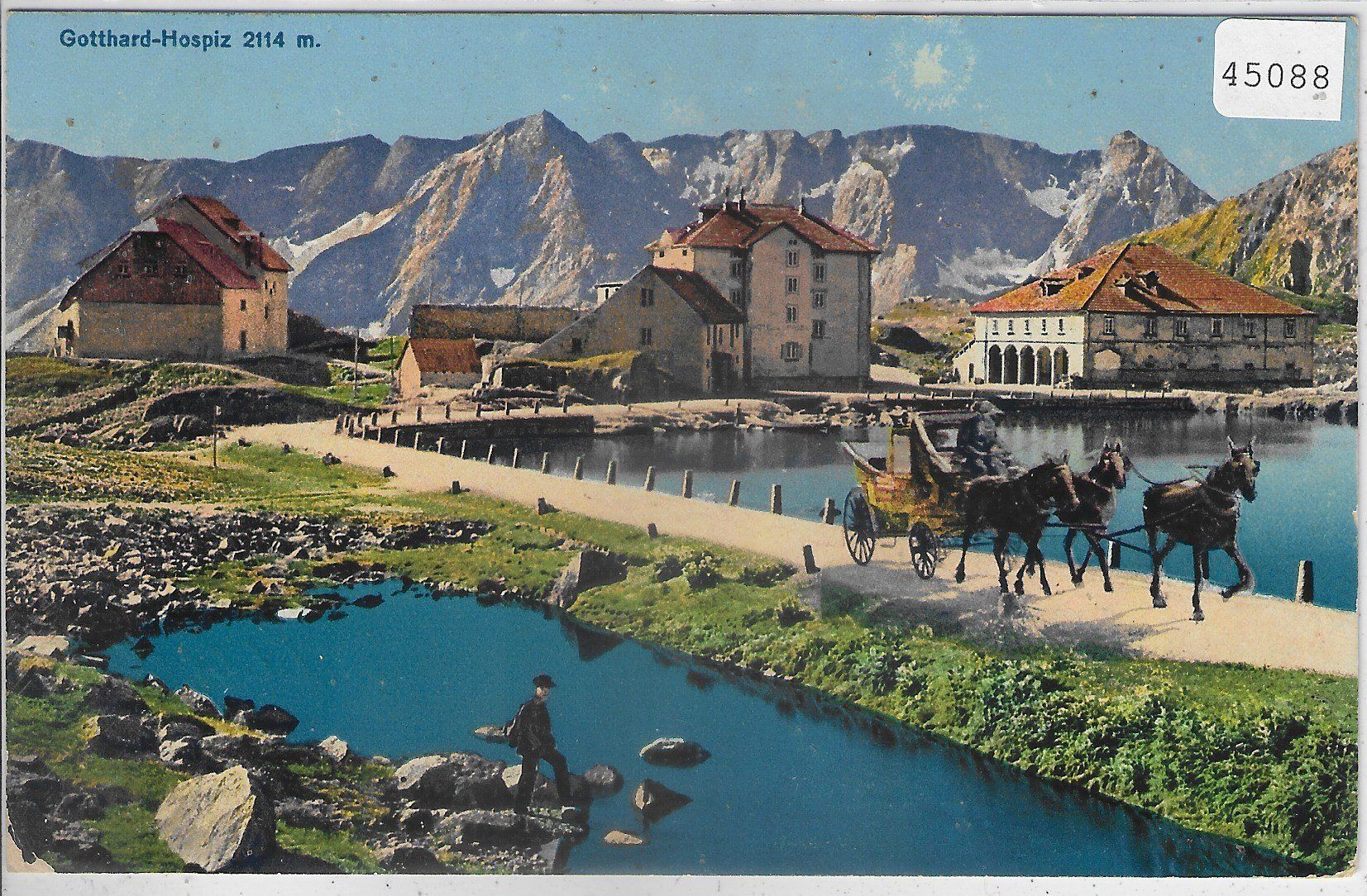 Cartes postales: Gotthard-Hospiz - Postkutsche - Litho – D'occasion à Ettingen par Kartenplanet