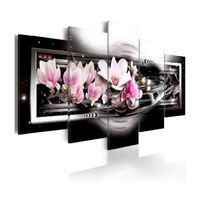 5-teiliges Leinwandbild „Magnolien in Schwarz-Weiss-Pink“