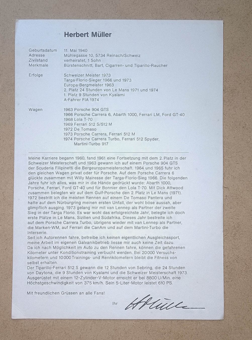 Autogramme: Autogrammkarte Herbert Müller – Neu (gemäss Beschreibung) aus Riazzino von bertowe 1