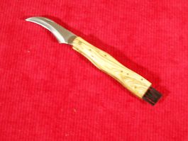 Pilzmesser, Edelstahlklinge mit Olivenholz-Griff, Lederetui