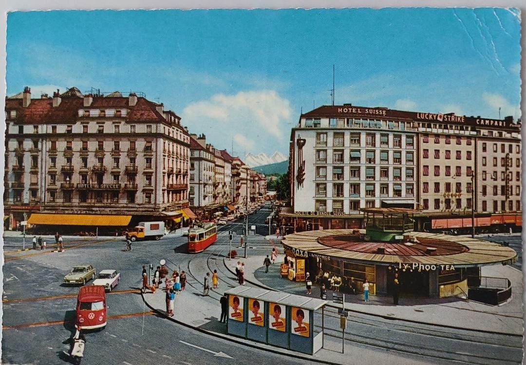 Cartoline postali: GENÈVE - Rue du Mont Blanc - Tram, Oldtimer - 1966 – Usato da Delémont venduto da Domdom1