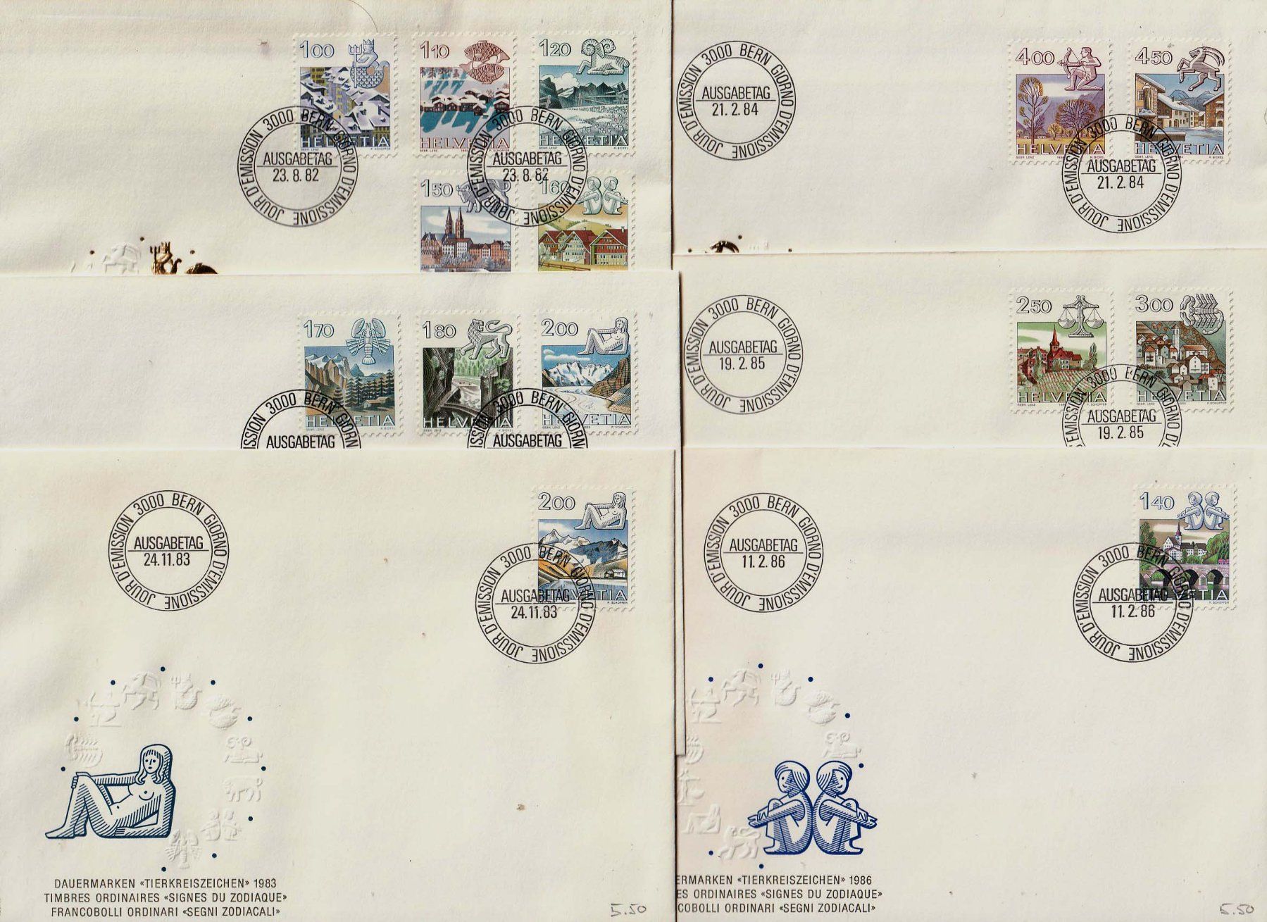 Tutti i francobolli: 1982 - 1986 Alle Tierkreiszeichen auf FDC – Usato da Arlesheim venduto da gaugi43