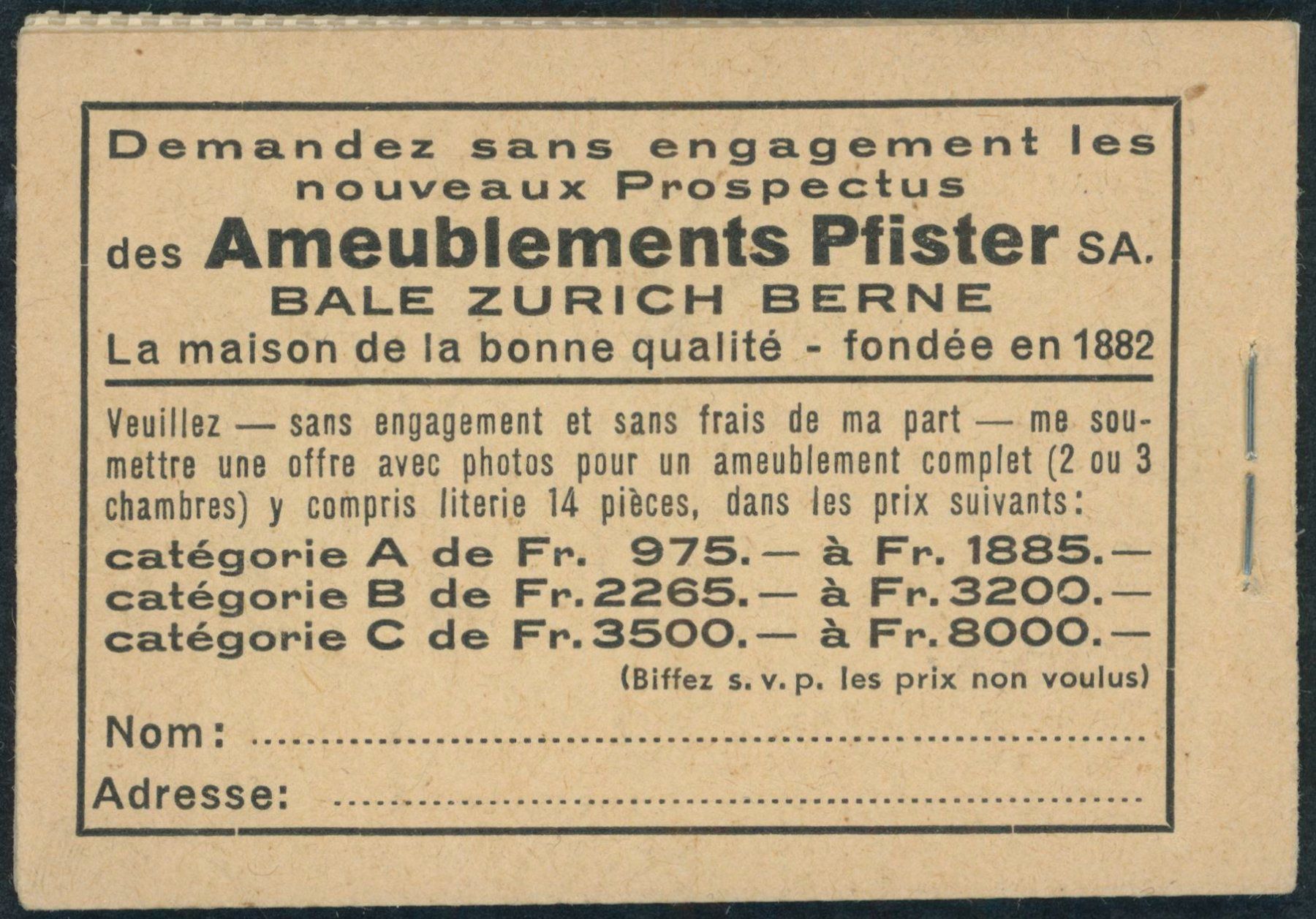Alle Briefmarken: 1937 - Markenheftchen - Landschaftsbilder – Neu (gemäss Beschreibung) aus Schindellegi von leecollect 1