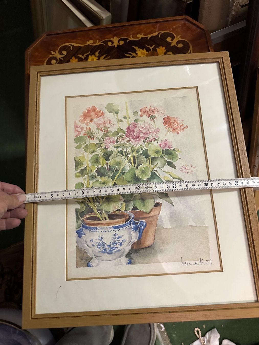 Dipinti: Aquarelle originale encadrée - Fleurs et pot – Usato da Lausanne venduto da artnouveau04 8