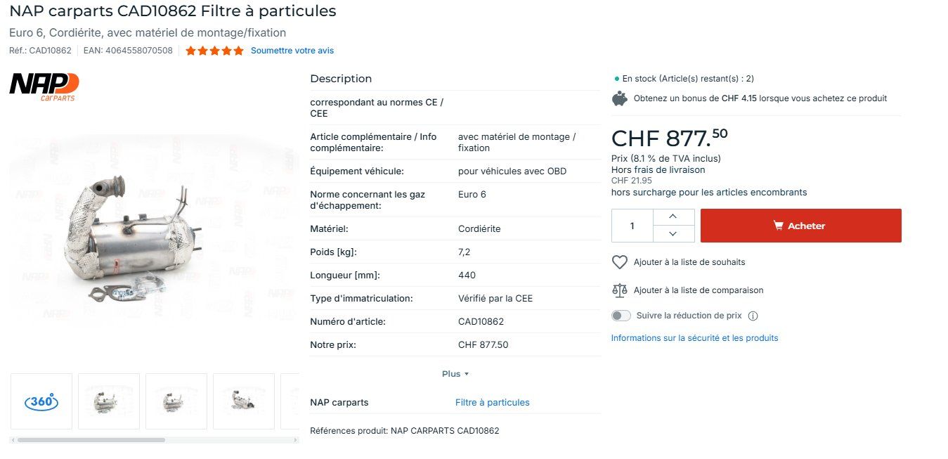 Dacia Tutti pezzi di ricambio auto: FILTRE A PARTICULES (REF. CAD10862) NEUF – Nuovo e nell'imballaggio originale da Corpataux venduto da lau_l7wt