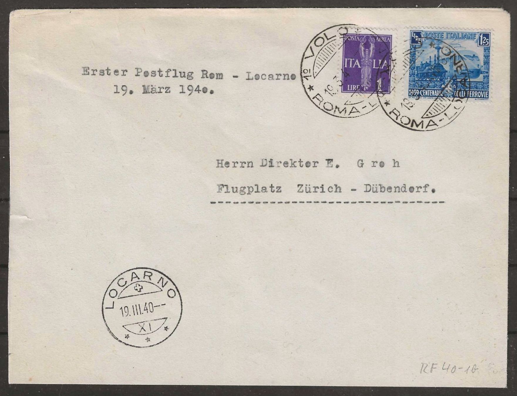 Alle Briefmarken: 1940 : 1. Postflug Rom - Locarno - Dübendorf – Gebraucht aus Gümligen von Geniusbuy
