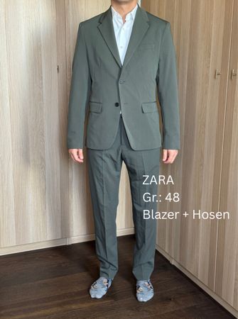 ZARA Suit Blazer Pants Size EUR 48 Slim Fit Green