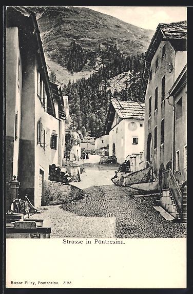 Cartoline postali: AK Pontresina, Ortspartie mit Strasse – Usato da Berlin venduto da bartko-reher
