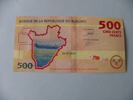 Burundi 500 Francs Schein, Jahr 2018, Top Zustand!