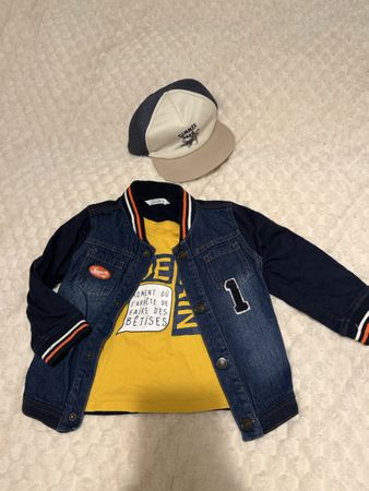 Ensemble garçon stylé: Veste en jean, t-shirt et casquette!