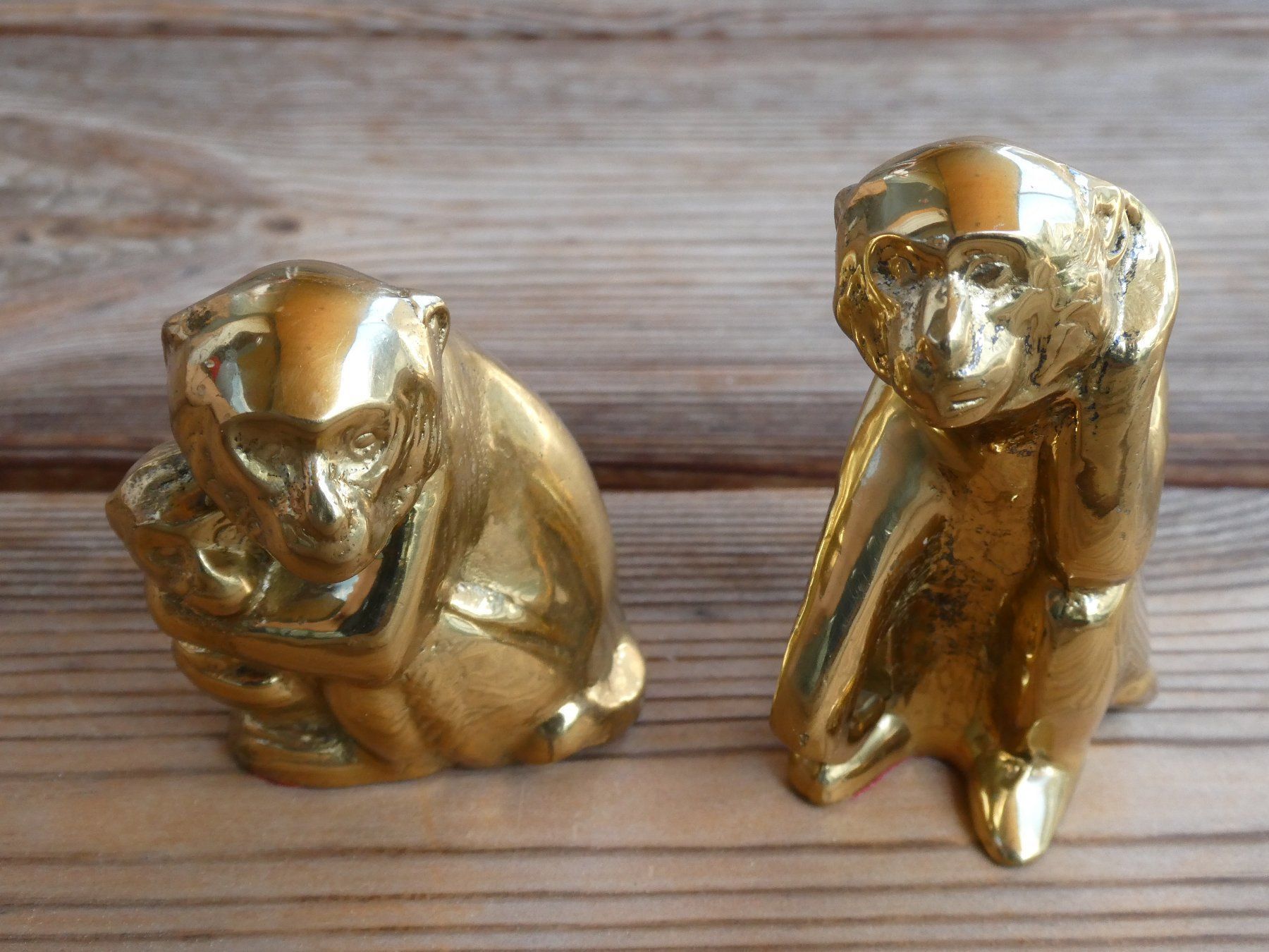 Figurines: 2 Affenfiguren, massiver Messingguss Glanzpoliert – D'occasion à Lüchingen par Eeizo