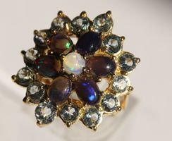 Neu: Opal Blautopas Ring in 925er Silber vergoldet Grösse 57